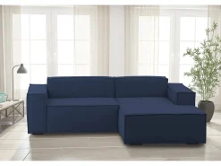Sofá*Talamo Italia Sofá fixo Patrizia, sofá modular de 2 lugares com península direita, 100% Fabricado na Itália, Sofá de tecido moderno, 220x170h70 cm, Azul