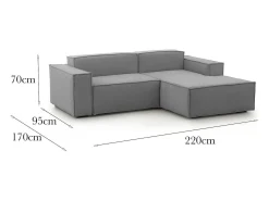Talamo Italia Sofá fixo Patrizia, sofá modular de 2 lugares com península direita, 100% Fabricado na Itália, Sofá de tecido moderno, 220x170h70 cm, Cinza^ Sofá