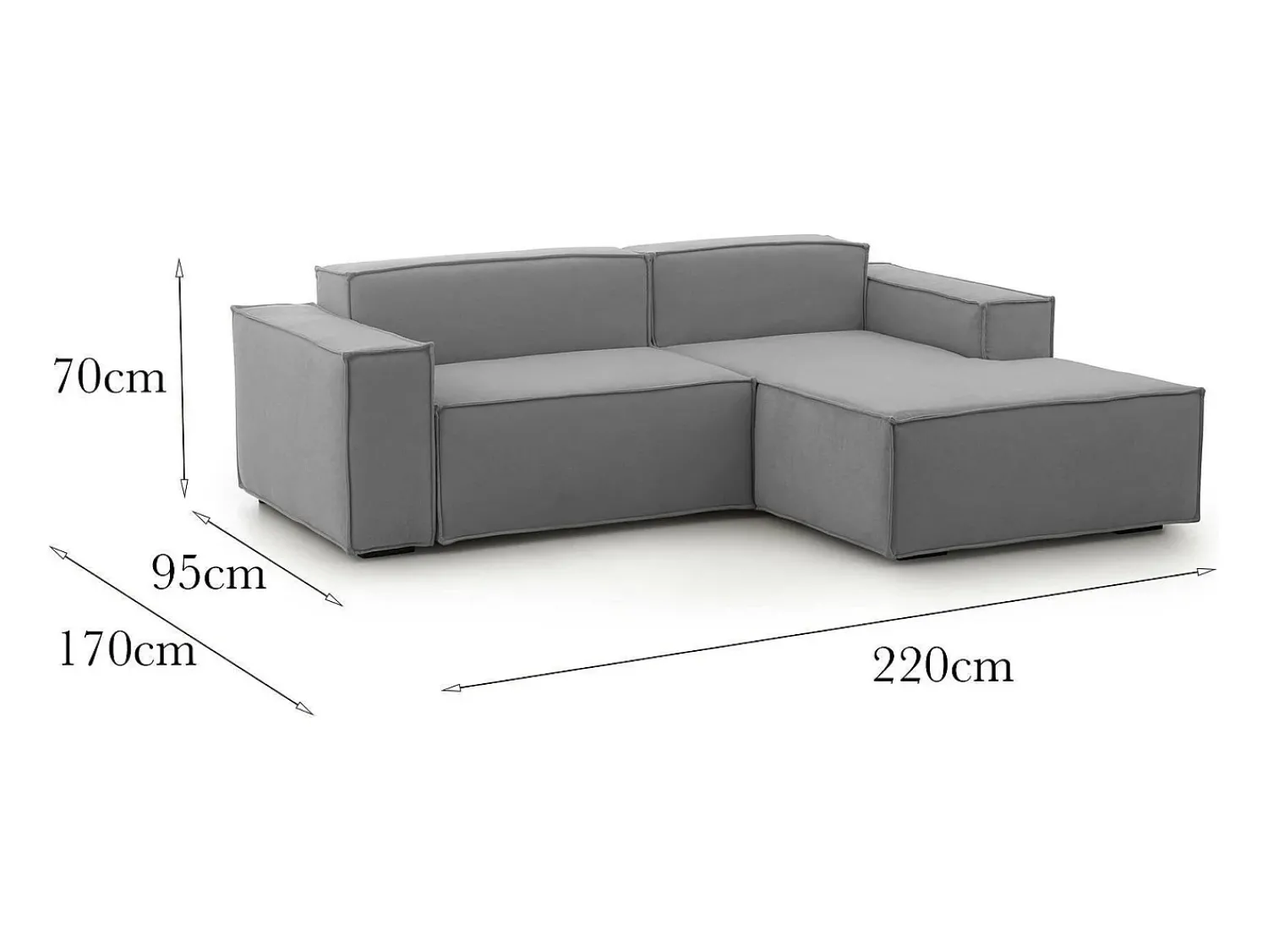 Talamo Italia Sofá fixo Patrizia, sofá modular de 2 lugares com península direita, 100% Fabricado na Itália, Sofá de tecido moderno, 220x170h70 cm, Cinza^ Sofá