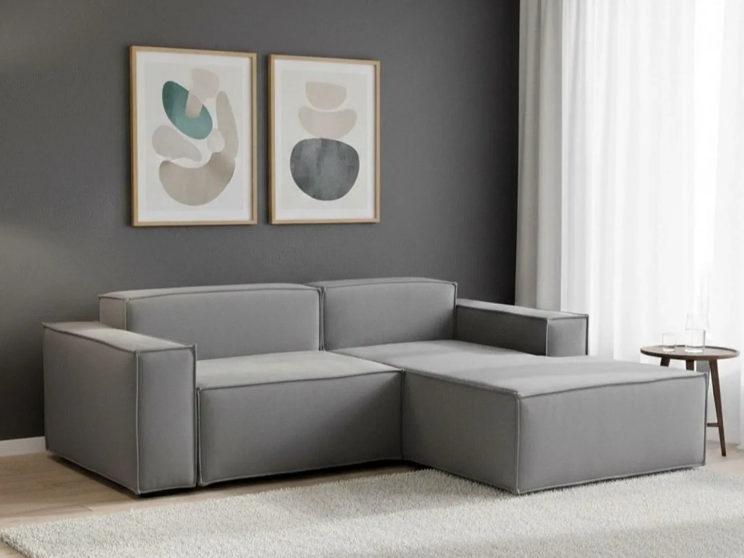 Talamo Italia Sofá fixo Patrizia, sofá modular de 2 lugares com península direita, 100% Fabricado na Itália, Sofá de tecido moderno, 220x170h70 cm, Cinza^ Sofá