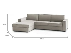 Talamo Italia Sofá fixo Perla, Sofá de canto, 100% Fabricado na Itália, Sofá da sala com, Península contêiner esquerda, com braços finos, Cm 260x95h90, Taupe^ Sofá