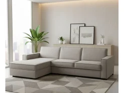 Talamo Italia Sofá fixo Perla, Sofá de canto, 100% Fabricado na Itália, Sofá da sala com, Península contêiner esquerda, com braços finos, Cm 260x95h90, Taupe^ Sofá