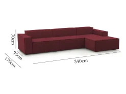 Sofá|Talamo Italia Sofá fixo Raffaella, sofá modular de 4 lugares com península direita, 100% Fabricado na Itália, Sofá de tecido moderno, 340x170h70 cm, Vermelho