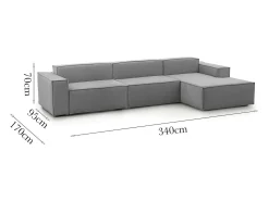 Sofá*Talamo Italia Sofá fixo Raffaella, sofá modular de 4 lugares com península direita, 100% Fabricado na Itália, Sofá de tecido moderno, 340x170h70 cm, Cinza Cinzento