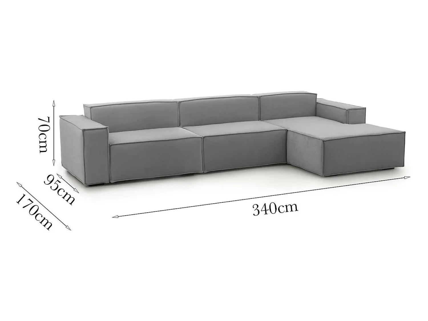 Sofá*Talamo Italia Sofá fixo Raffaella, sofá modular de 4 lugares com península direita, 100% Fabricado na Itália, Sofá de tecido moderno, 340x170h70 cm, Cinza Cinzento