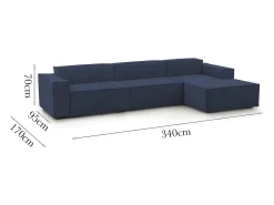 Sofá*Talamo Italia Sofá fixo Raffaella, sofá modular de 4 lugares com península direita, 100% Fabricado na Itália, Sofá de tecido moderno, 340x170h70 cm, Azul