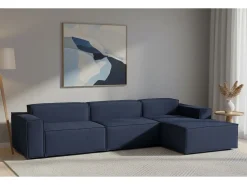 Sofá*Talamo Italia Sofá fixo Raffaella, sofá modular de 4 lugares com península direita, 100% Fabricado na Itália, Sofá de tecido moderno, 340x170h70 cm, Azul