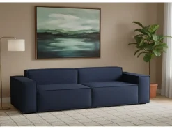 Sofá*Talamo Italia Sofá fixo Simona, sofá modular linear de 3 lugares, 100% Fabricado na Itália, Sofá moderno para sala em tecido, 260x95h70 cm, Azul