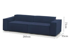 Sofá*Talamo Italia Sofá fixo Simona, sofá modular linear de 3 lugares, 100% Fabricado na Itália, Sofá moderno para sala em tecido, 260x95h70 cm, Azul
