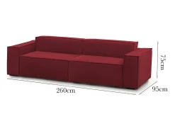 Sale Talamo Italia Sofá fixo Simona, sofá modular linear de 3 lugares, 100% Fabricado na Itália, Sofá moderno para sala em tecido, 260x95h70 cm, Vermelho