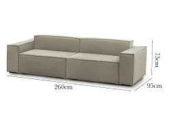 Sofá|Talamo Italia Sofá fixo Simona, sofá modular linear de 3 lugares, 100% Fabricado na Itália, Sofá moderno para sala em tecido, 260x95h70 cm, Taupe Cinzento