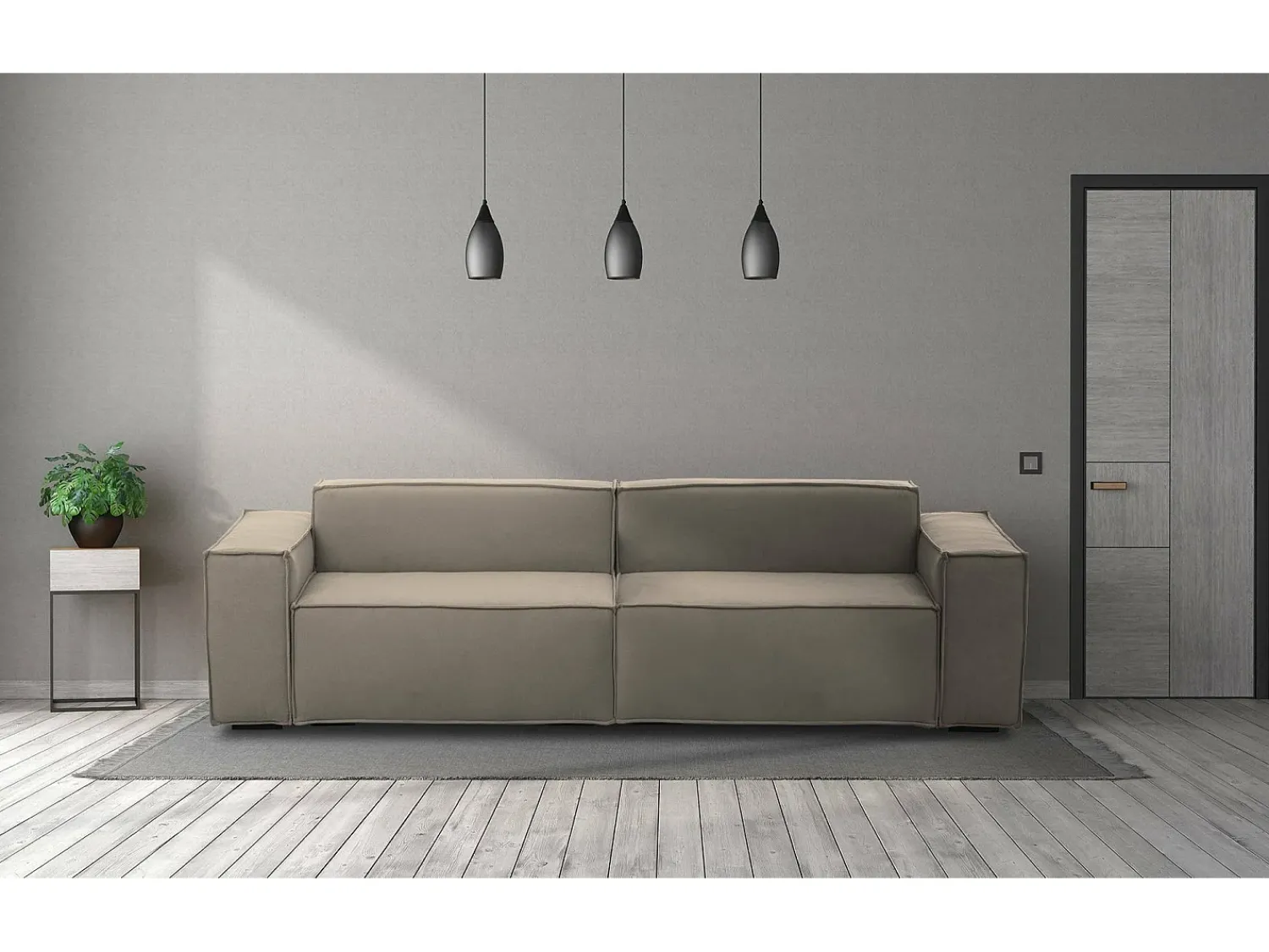 Sofá|Talamo Italia Sofá fixo Simona, sofá modular linear de 3 lugares, 100% Fabricado na Itália, Sofá moderno para sala em tecido, 260x95h70 cm, Taupe Cinzento