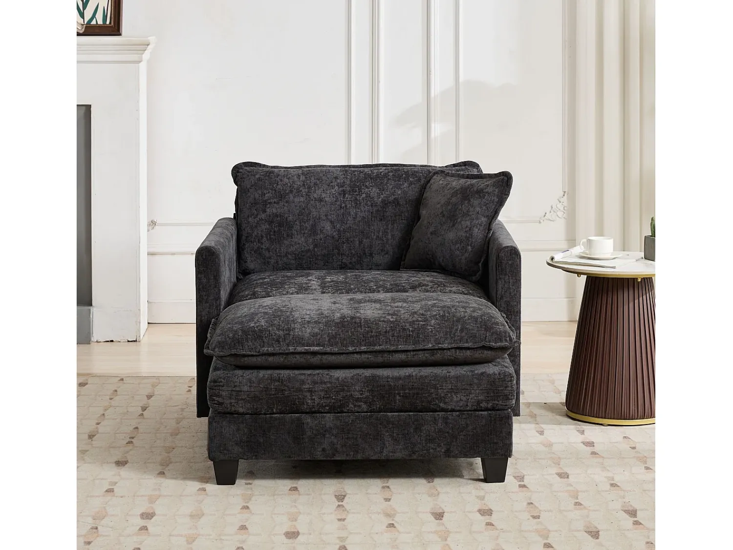 Poltrona*Hauss Spole Sofá individual Cloud em tecido chenille - Ideal para sala de estar, quarto e apartamento Preto