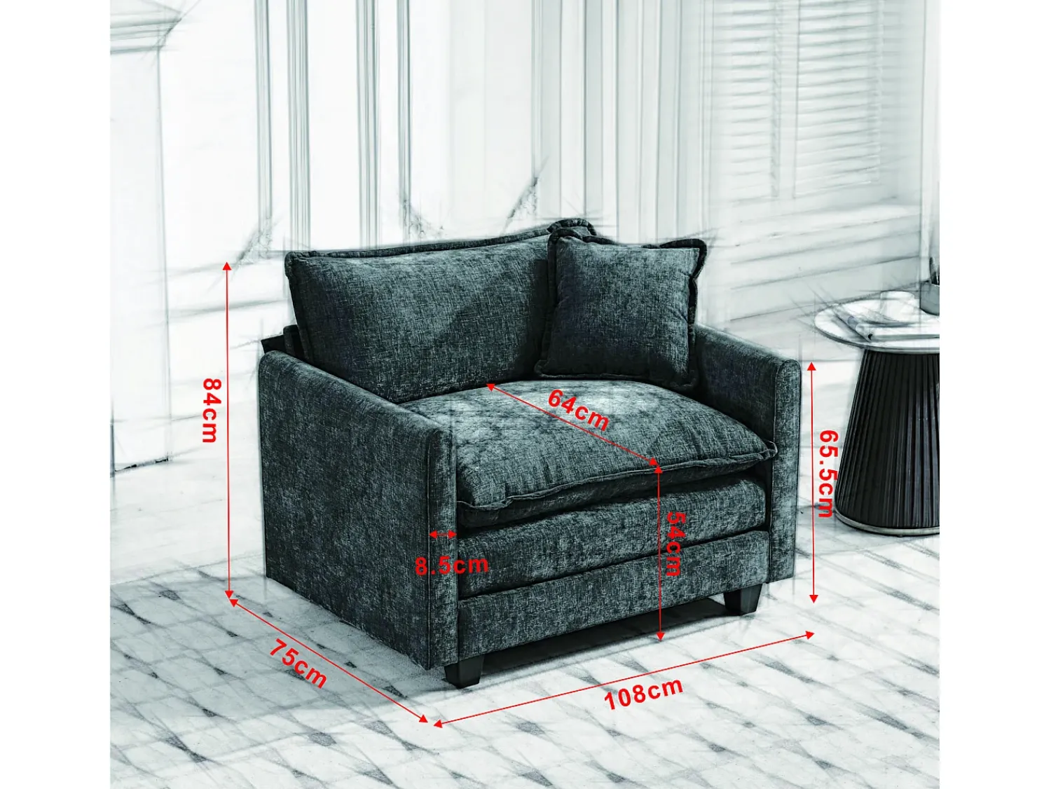 Poltrona*Hauss Spole Sofá individual Cloud em tecido chenille - Ideal para sala de estar, quarto e apartamento Preto