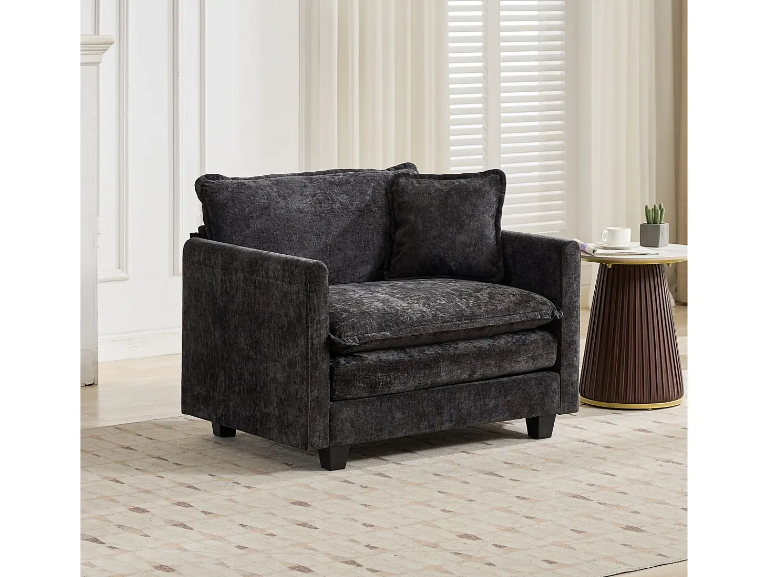 Poltrona*Hauss Spole Sofá individual Cloud em tecido chenille - Ideal para sala de estar, quarto e apartamento Preto