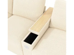 New ModernLuxe Sofá moderno 4 lugares - con apoio de braço central dobrável - con portas de carregamento USB/USB-C - Veludo canelado - Bege