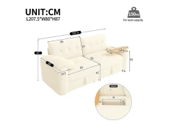 Best Merax Sofá moderno de 2 lugares - 207,5 x 80 x 87 cm - com arrumação + apoio de cabeça + mesa lateral integrada - veludo - Bege