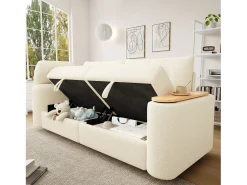 Best Merax Sofá moderno de 2 lugares - 207,5 x 80 x 87 cm - com arrumação + apoio de cabeça + mesa lateral integrada - veludo - Bege