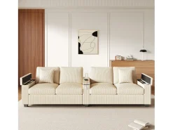 Merax Sofá moderno de 4 lugares - 299 x 80 x 82,7 cm - com porta USB, apoio de braço dobrável e espaço de armazenamento oculto - veludo -^ Sofá