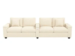 Merax Sofá moderno de 4 lugares - 299 x 80 x 82,7 cm - com porta USB, apoio de braço dobrável e espaço de armazenamento oculto - veludo -^ Sofá