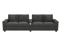 Sofá|Merax Sofá moderno de 4 lugares - 299 x 80 x 82,7 cm - com porta USB, apoio de braço dobrável e espaço de armazenamento oculto - veludo - cinza Cinzento