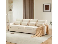 Hot Merax Sofá moderno de 4 lugares com 4 almofadas - 264 x 83 x 87 cm - Tecido de linho - Bege