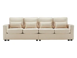 Hot Merax Sofá moderno de 4 lugares com 4 almofadas - 264 x 83 x 87 cm - Tecido de linho - Bege