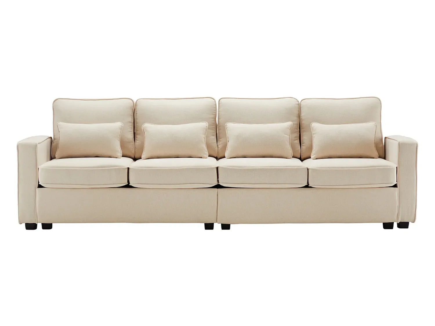 Hot Merax Sofá moderno de 4 lugares com 4 almofadas - 264 x 83 x 87 cm - Tecido de linho - Bege