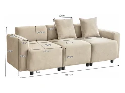New Hauss Spole Sofá moderno de 3 lugares com apoio lombar - Tecido chenille Bege