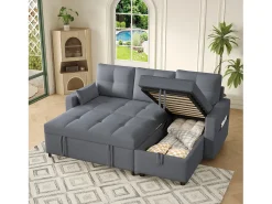 Sofá|ModernLuxe Sofá moderno em L - Sofá-cama modular - Função dormir - Com armazenamento - Com porta-copos - Cinza Cinzento