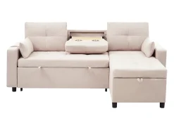 Sofá|ModernLuxe Sofá moderno em L - Sofá-cama modular - Função dormir - Com armazenamento - Com porta-copos - Bege