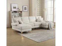 Merax Sofá moderno em U - 272 x 136 x 88 cm - com 2 assentos reclináveis para sala de estar e quarto - Chenille -^ Sofá