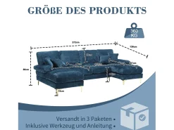 Merax Sofá moderno em U - 272 x 136 x 88 cm - com 2 assentos reclináveis para sala de estar e quarto - Chenille -^ Sofá