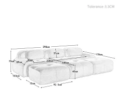 Sofá*DripeX Sofá modular 3 lugares + 3 puffs - veludo cotelê - com 3 almofadas - densidade do assento 32kg/m³ - 298x178x70cm - Marrom Castanho