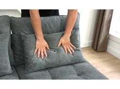 Sofá*DripeX Sofá Modular 4 Lugares em Chenille - com 8 Almofadas e 4 Armazenamentos - Carga Máx. 500kg - 274x76x87cm - Cinza Cinzento