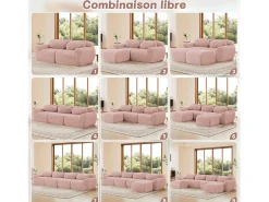Sofá*DripeX Sofá Modular 4 lugares em tecido peluche, com 4 almofadas, sem estrutura, 378x104x73cm, Rosa