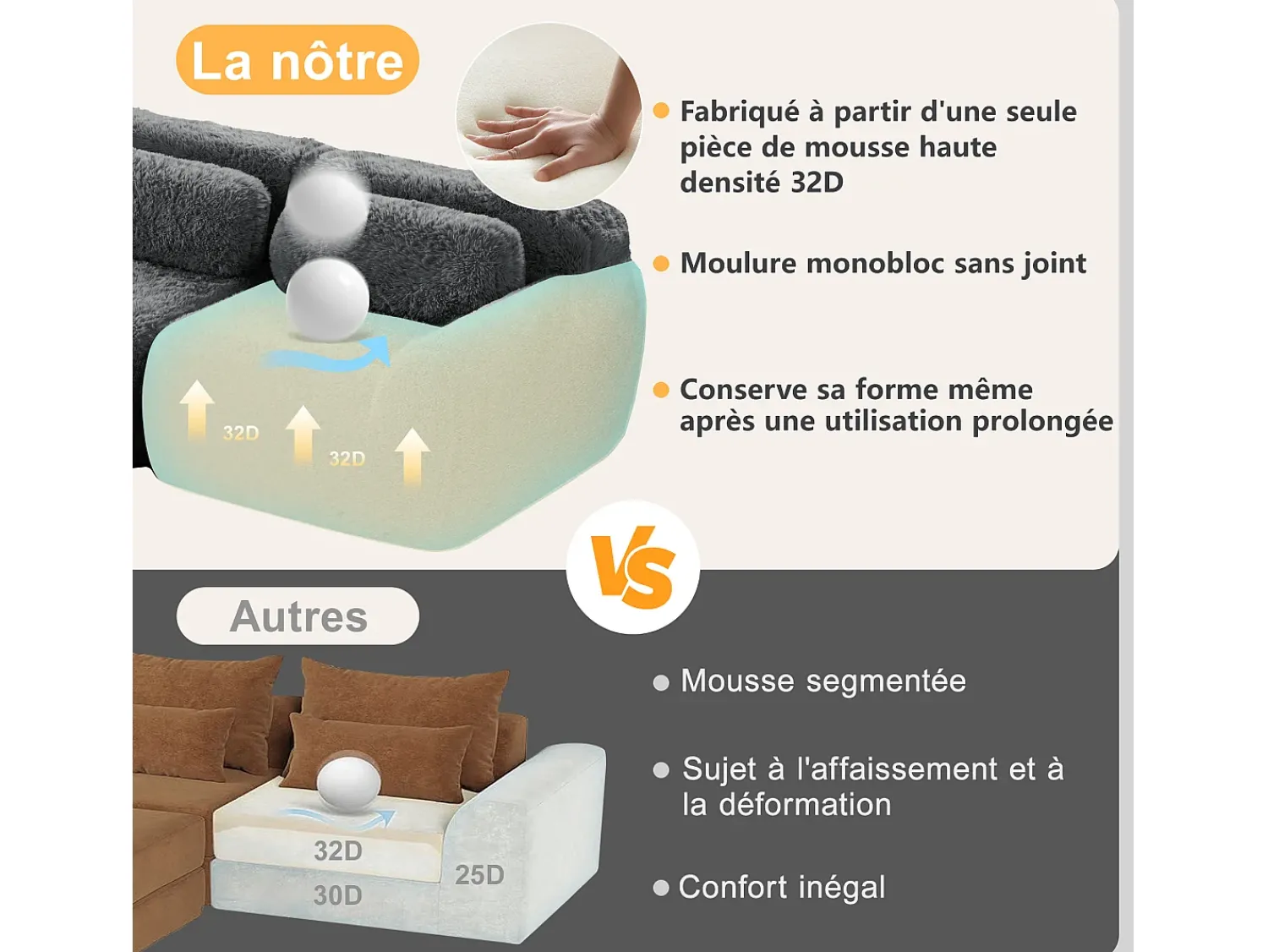 Sofá|DripeX Sofá Modular 4 lugares em tecido peluche, com 4 almofadas, sem estrutura, 378x104x73cm, Cinza Cinzento