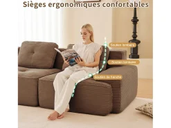 Sofá|DripeX Sofá Modular 2 lugares em Veludo cotelê, com puff e 2 almofadas, 204x177x69cm, Marrom Castanho