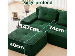 Sofá*DripeX Sofá Modular 2 lugares em Veludo cotelê, com puff e 2 almofadas, 204x177x69cm, Verde