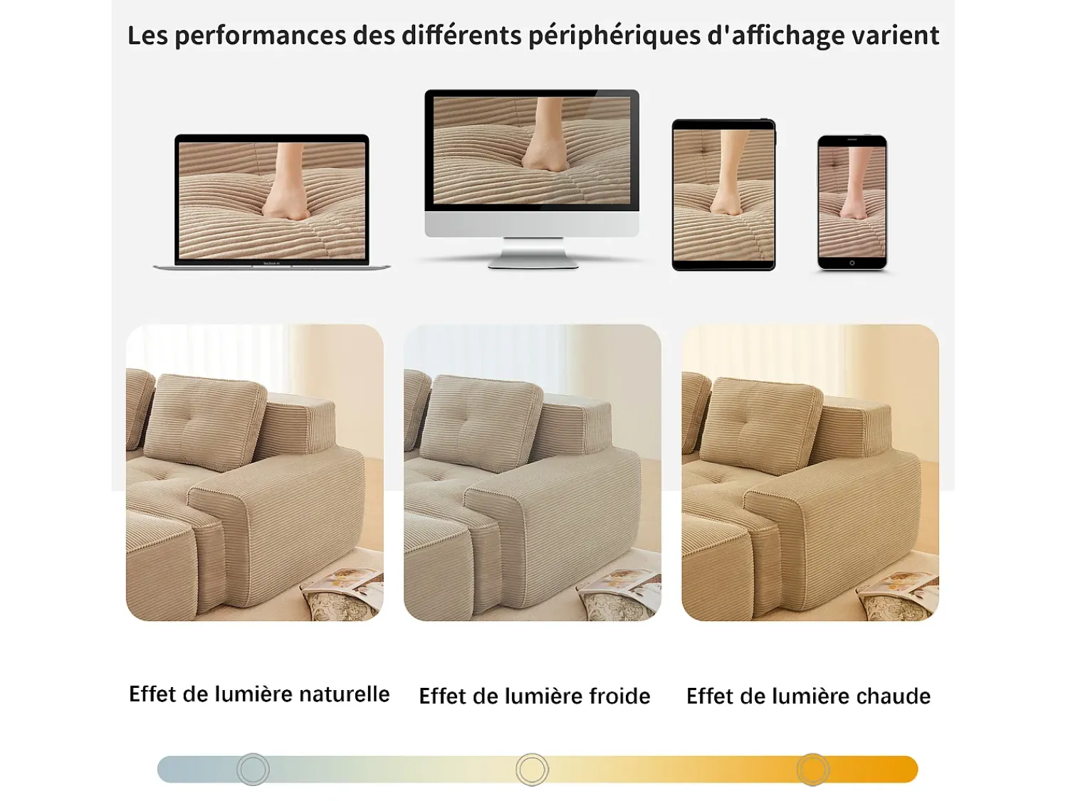 DripeX Sofá Modular 3 lugares em Veludo cotelê, com 3 almofadas, assento extra profundo 74cm, 293x104x69cm,^ Sofá