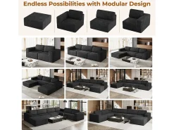 Sofá*DripeX Sofá Modular 2 lugares em Veludo Cotelê, com 2 almofadas, 202x101x82cm, Preto
