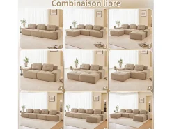 Sofá|DripeX Sofá Modular 4 lugares em Veludo cotelê, com puff e 4 almofadas, 382x177x69cm, Bege
