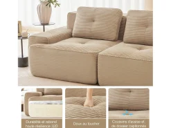 Sofá|DripeX Sofá Modular 4 lugares em Veludo cotelê, com puff e 4 almofadas, 382x177x69cm, Bege