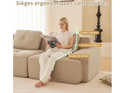 Sofá|DripeX Sofá Modular 4 lugares em Veludo cotelê, com puff e 4 almofadas, 382x177x69cm, Bege