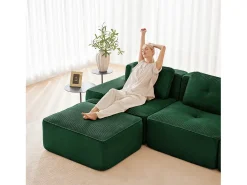 DripeX Sofá Modular 4 lugares em Veludo cotelê, com puff e 4 almofadas, 382x177x69cm,^ Sofá