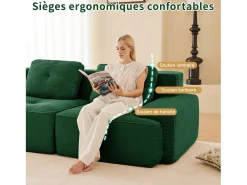 Sofá|DripeX Sofá Modular 3 lugares em Veludo cotelê, com 3 almofadas, assento extra profundo 74cm, 293x104x69cm, Verde