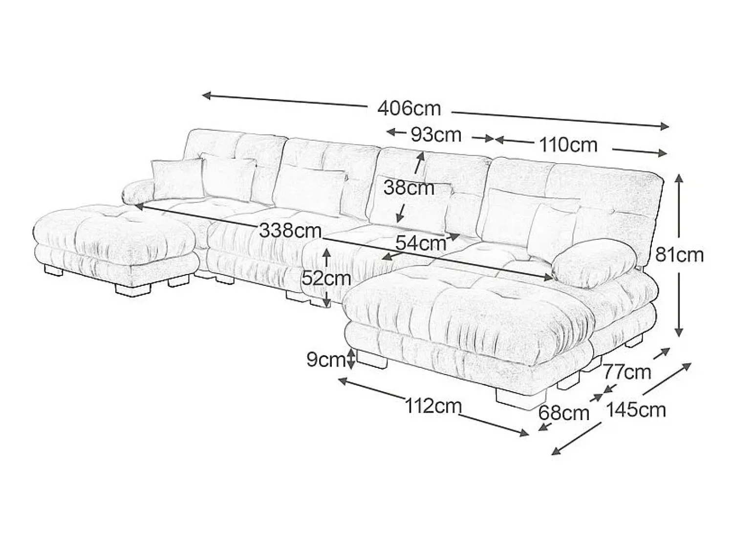 Discount DripeX Sofá modular canto 4 lugares - com 2 puff e 6 almofadas - DIY formato U/L - 406x145x81cm - Bege