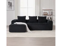 New Sofá modular compacto em veludo cotelê com bolsos laterais e almofadas, Preto