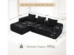 Sofá modular compacto em veludo cotelê com bolsos laterais e almofadas, - Elegância e funcionalidade para o uso diário.^ Sofá
