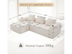 Discount Sofá modular compacto em veludo cotelê com bolsos laterais e almofadas - Prático e elegante para o seu espaço. Bege